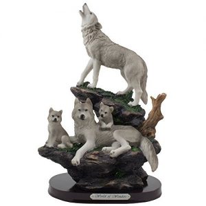 Howling Wolf and Family on a Rock Statue for Decorative Lodge and Rustic Cabin Decor: gifts for wolf lovers
